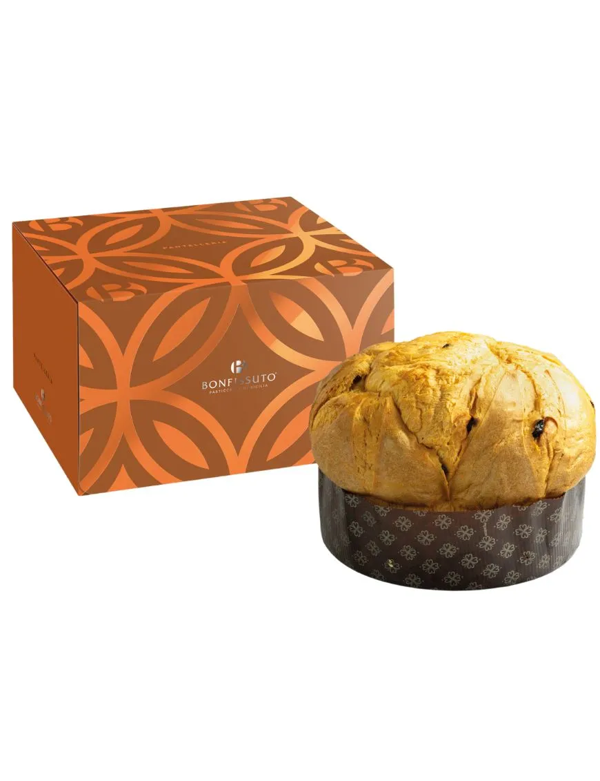 Panettone al vino passito di pantelleria di Bonfissuto con incarto elegante