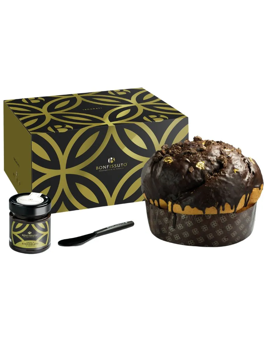 Panettone Siciliano 18 Carati con foglia d'oro e cioccolato Panettone Siciliano 18 Carati con foglia d'oro e cioccolato
