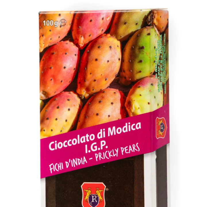 Modica IGP Chocolate flavored with Prickly Pears - 100 gram bar.