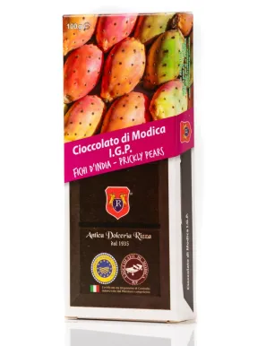 Modica IGP Chocolate flavored with Prickly Pears - 100 gram bar.