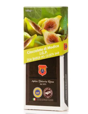 Modica IGP Chocolate flavored with White Figs of Cilento DOP - 100 gram bar.