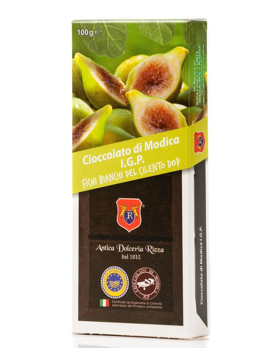Modica IGP Chocolate flavored with White Figs of Cilento DOP - 100 gram bar.