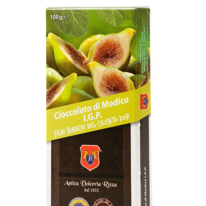 Modica IGP Chocolate flavored with White Figs of Cilento DOP - 100 gram bar.