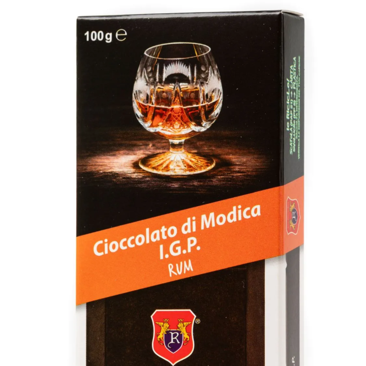 Modica IGP Chocolate flavored with Rum - 100 gram bar.