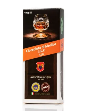 Modica IGP Chocolate flavored with Rum - 100 gram bar.
