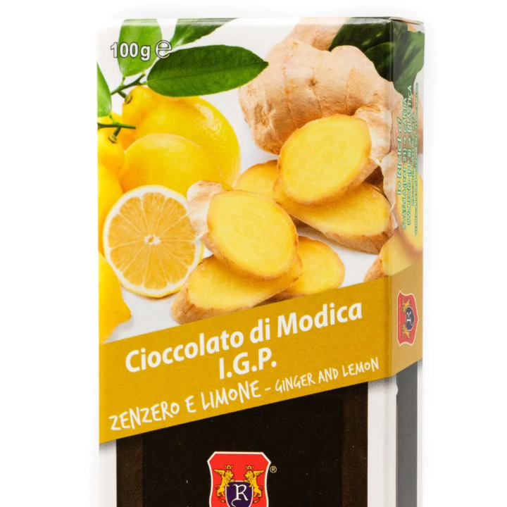 Cioccolato di Modica I.G.P. aromatizzato allo Zenzero con Limone - Tavoletta da 100 grammi.