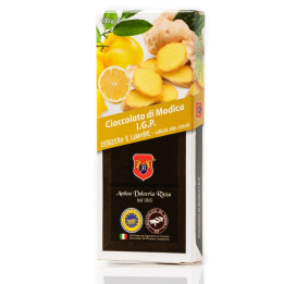 Modica IGP Chocolate flavored with Ginger and Lemon - 100 gram bar.