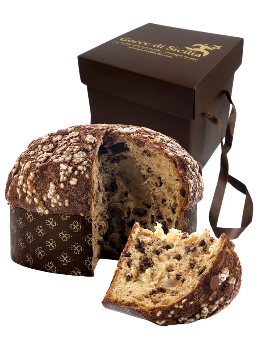 panettone al cioccolato con scatola gocce di sicilia panettone al cioccolato con scatola gocce di sicilia
