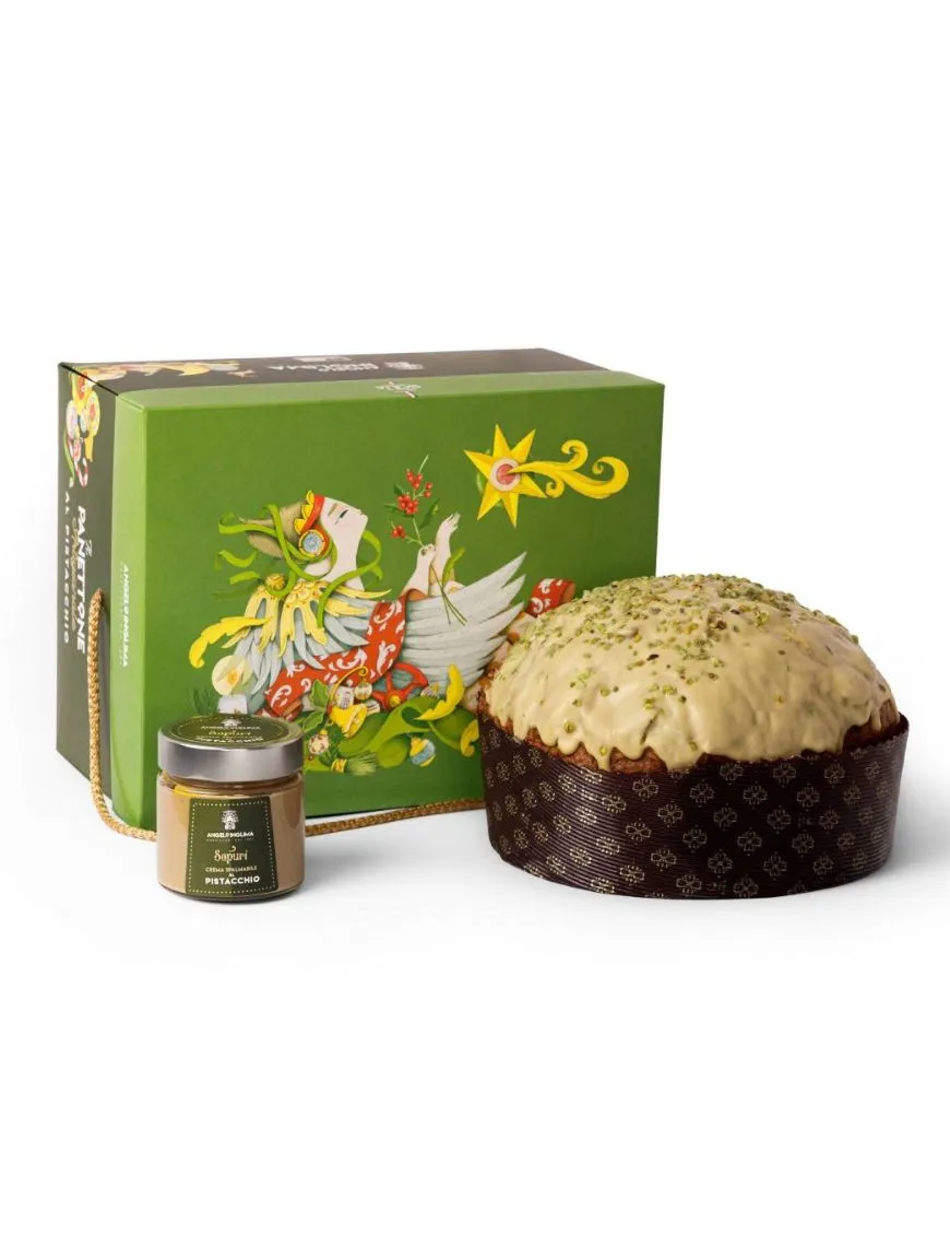 panettone al pistacchio con scatola elegante
