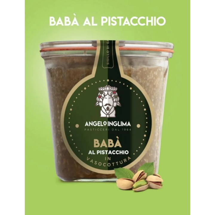 The soft dough of the traditional jar-cooked baba with Pistachio - Inglima