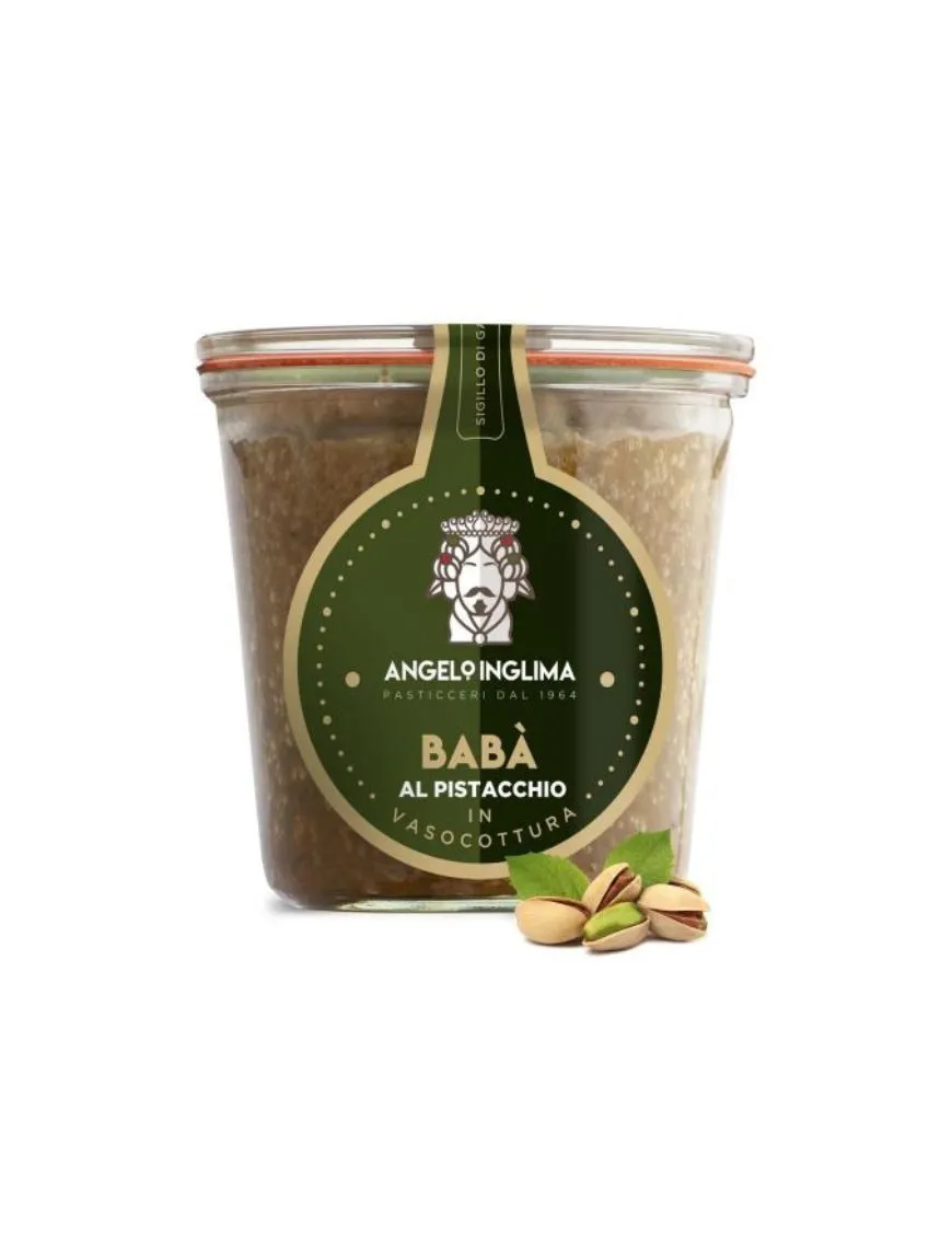 The soft dough of the traditional jar-cooked baba with Pistachio - Inglima
