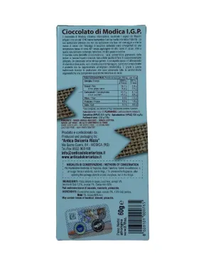 I.G.P. Modica Chocolate with 5 cereals enriched with bran and Goji berries.