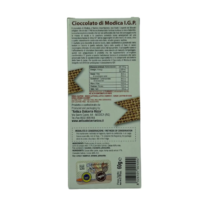 Modica I.G.P. Chocolate with Hemp and Whole Seeds on Gocce di Sicilia
