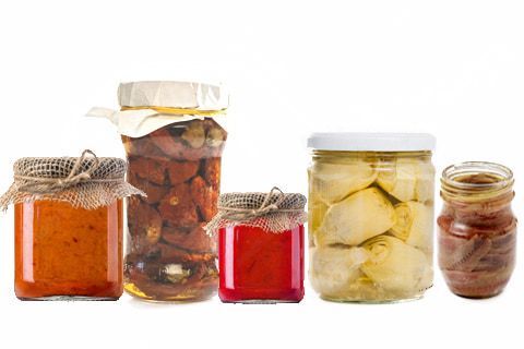 Vast assortment of earthy preserves and typical Sicilian pickles